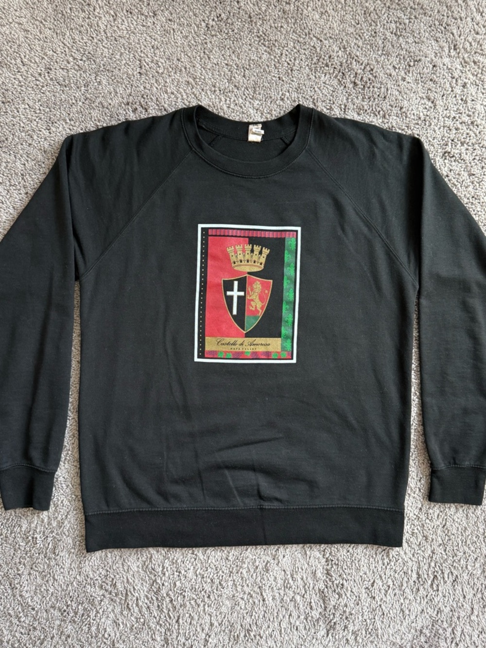 Black Graphic Crewneck Sweatshirt with Crest Print